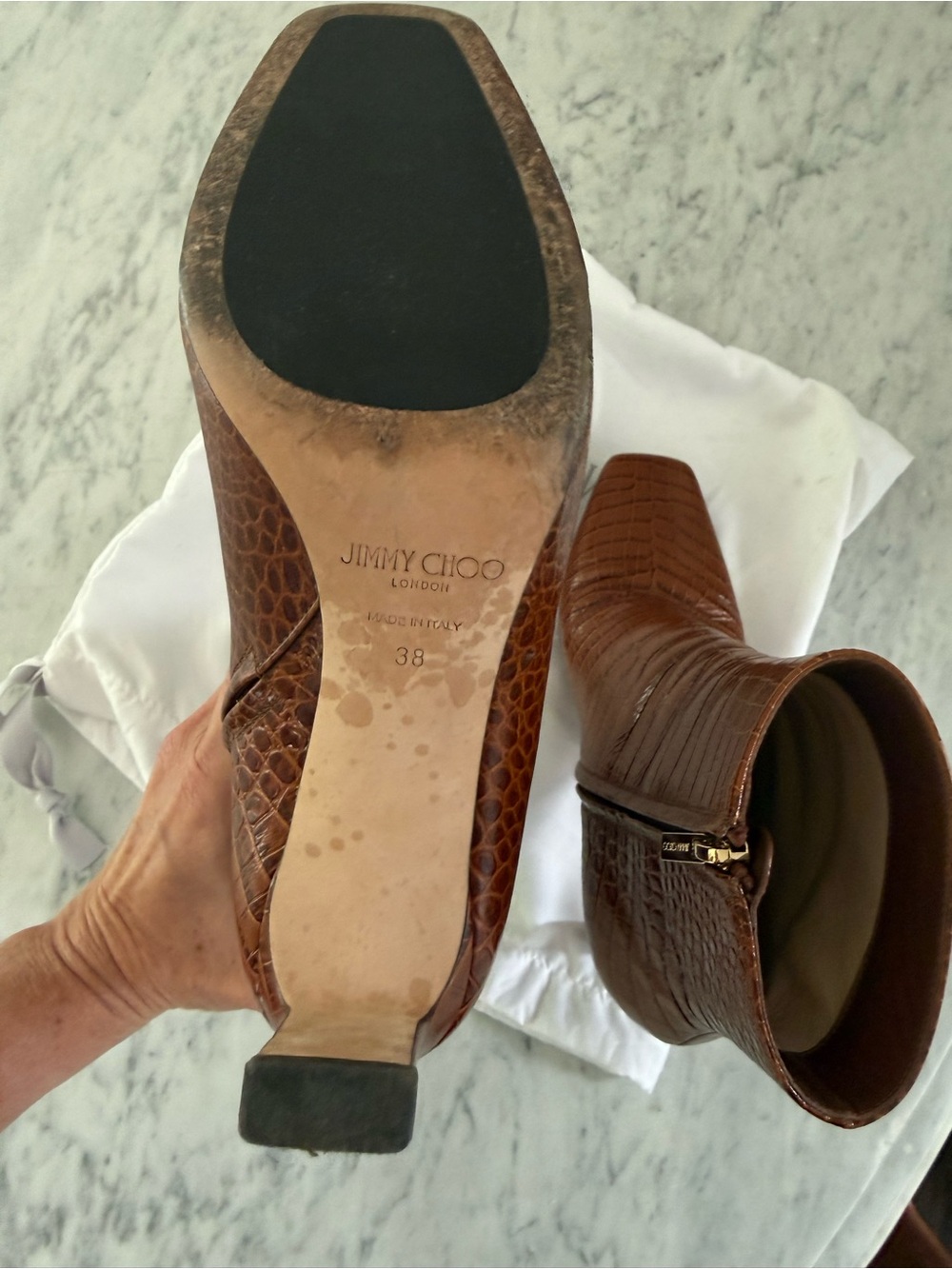 Jimmy Choo Brown Croc-Embossed Leather Ankle Booties - Picture 7 of 8